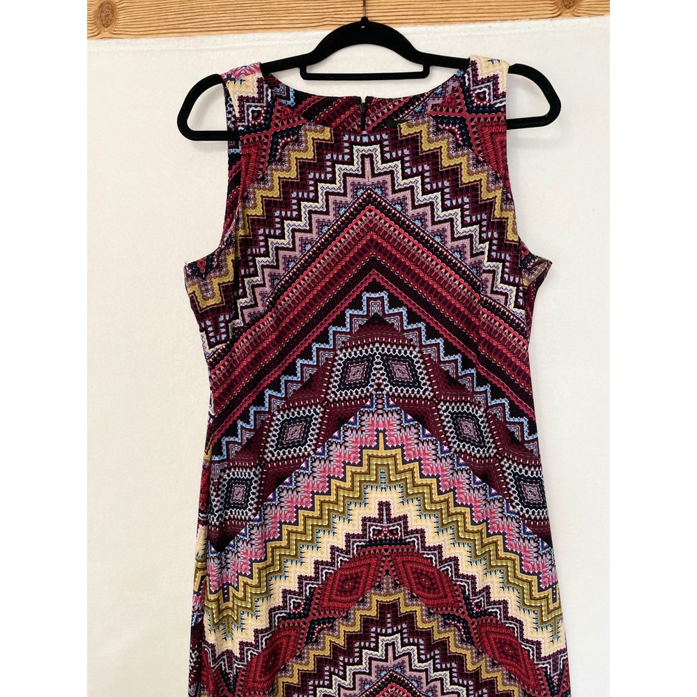 Anne Klein Sleeveless Sheath Dress Women L Burgundy Geometric Zig Zag Stretch - Picture 4 of 9